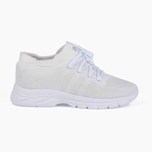 YOO WHITE KNITTED SCHOOL SHOES FOR CHILDREN - ASPIRE